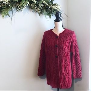 Carriag Donn Red Merino Wool 3 Button Cardigan - L